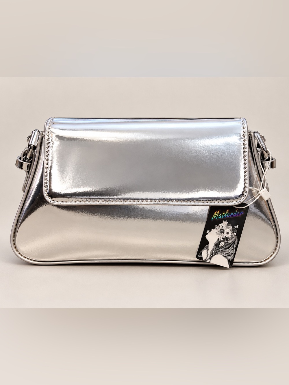 Metallic Silver Mirror Shoulder Bag Y2K Futuristic Purse NWT
